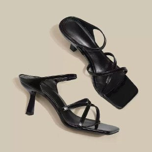 Damen elegante Slingback-Sandaletten mit geschwungenem Absatz und modischem Riemendesign EB