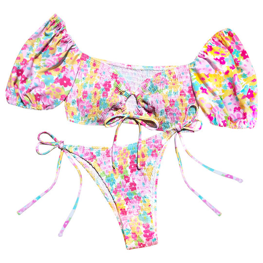 Damen Bikinikostüm mit Rüschenärmeln und modischem Cut-Out EB