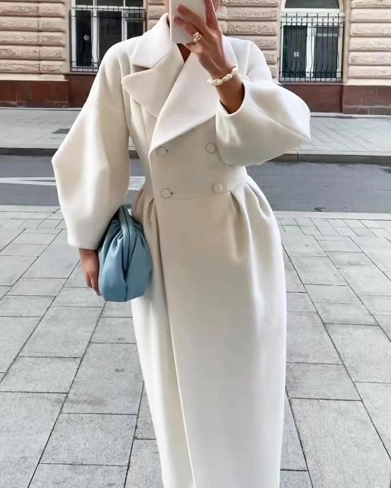 Damen nan taillierter Doppelreihiger Trenchcoat mit weitem Ärmel und hohem Beinschlitz EB