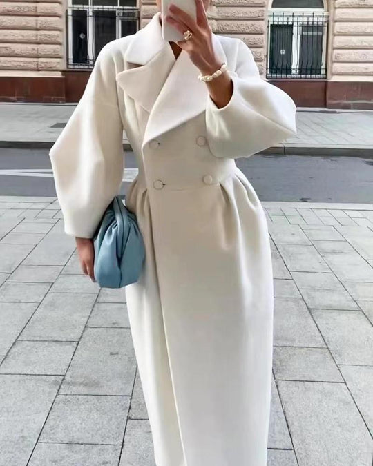 Damen nan taillierter Doppelreihiger Trenchcoat mit weitem Ärmel und hohem Beinschlitz EB