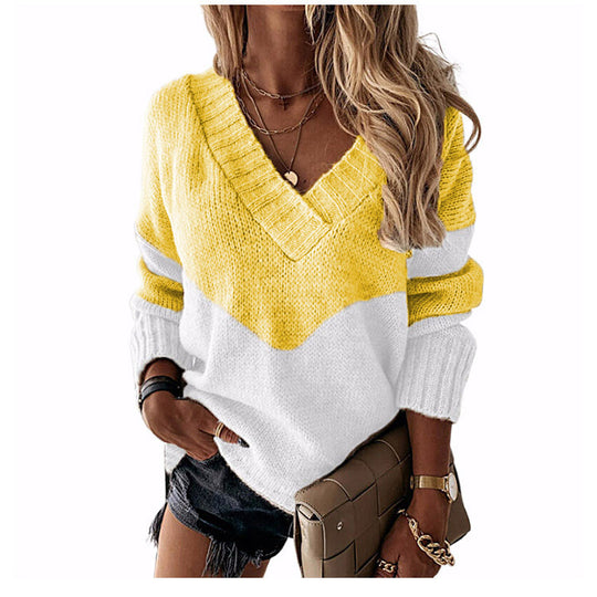 Damen nan V-Ausschnitt Strickpullover mit Chevron-Muster und Oversize-Schnitt EB