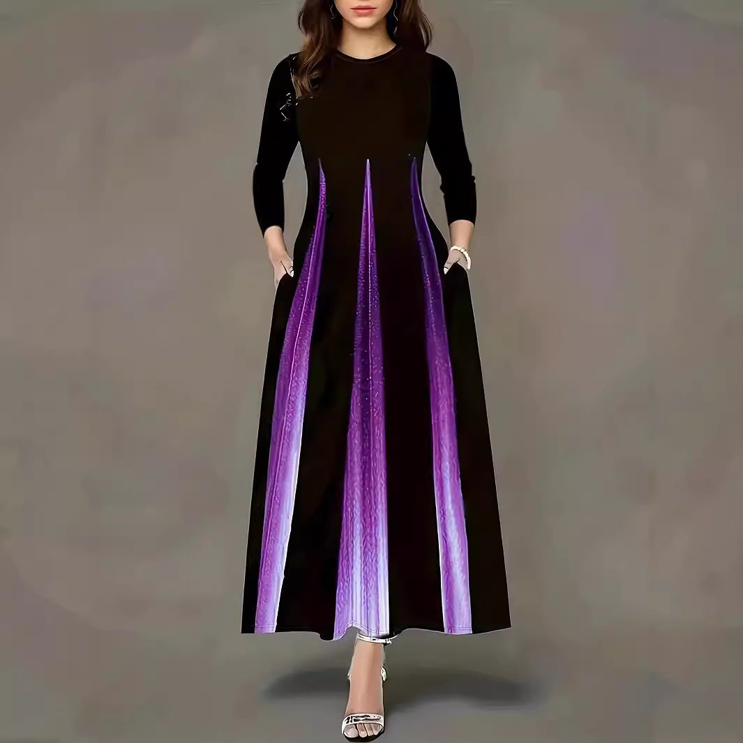Damen Elegantes Maxikleid mit einzigartigem Farbverlauf und praktischen Taschen EB