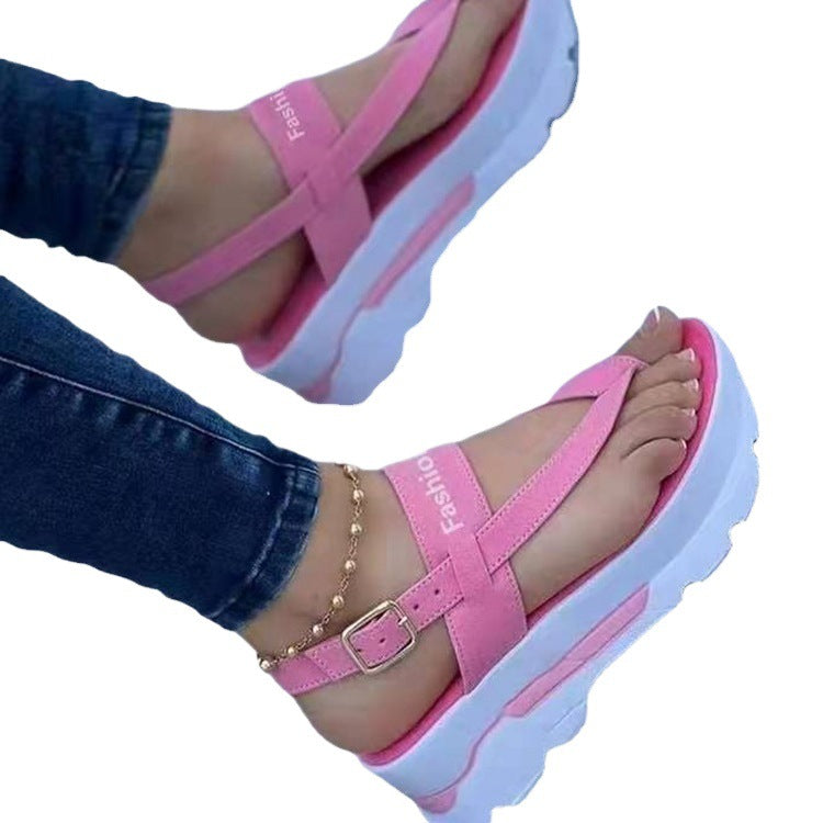 Damen Modische Wedge-Sandalen mit verstellbarem Riemen und rutschfester Sohle EB
