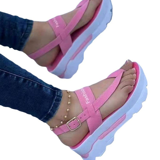 Damen Modische Wedge-Sandalen mit verstellbarem Riemen und rutschfester Sohle EB