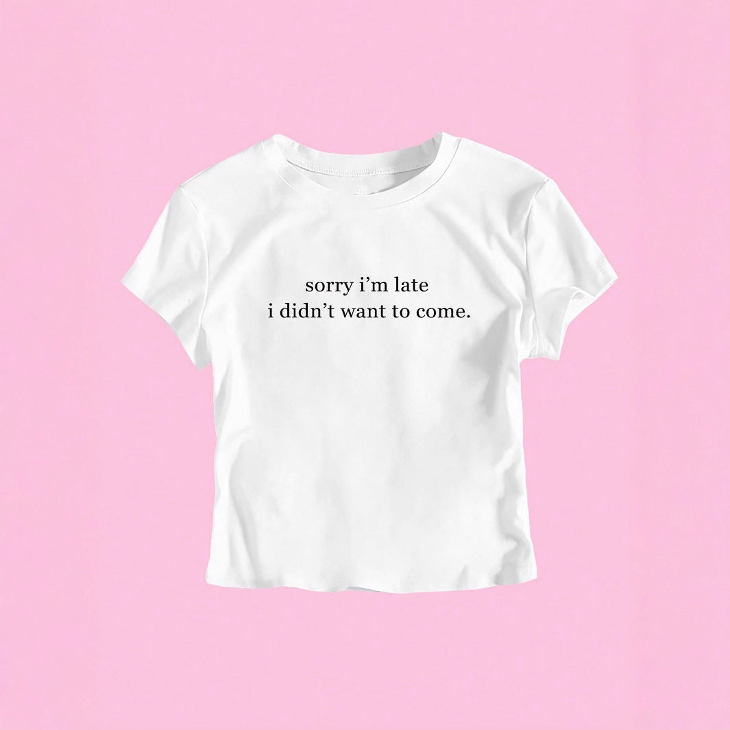 Damen Crop-T-Shirt mit witzigem Schriftzug und figurformendem Schnitt EB