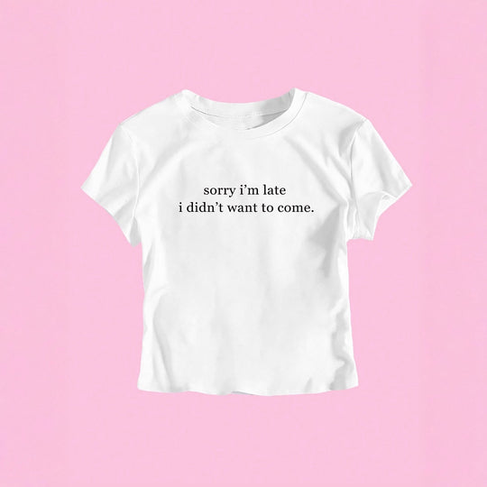 Damen Crop-T-Shirt mit witzigem Schriftzug und figurformendem Schnitt EB