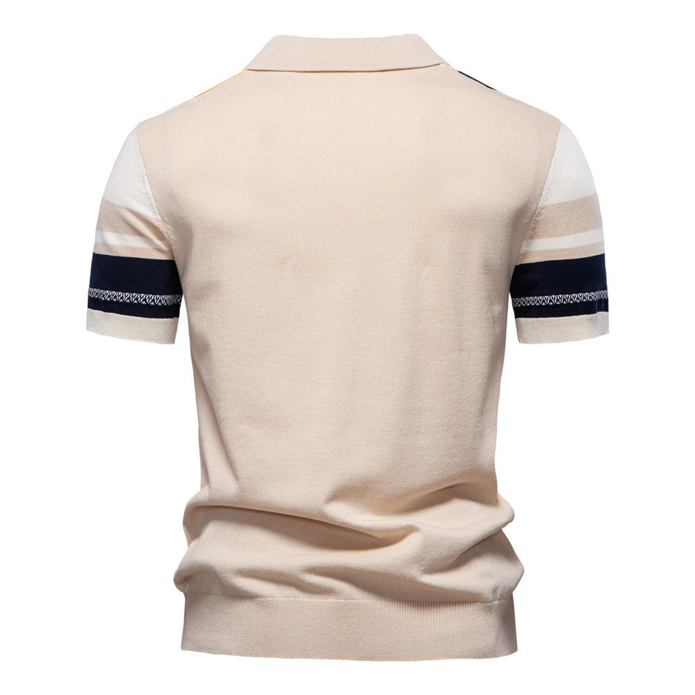 Herren nan retro-inspiriertes Strickpolo mit vertikaler Intarsienstruktur und offenem Kentkragen EB
