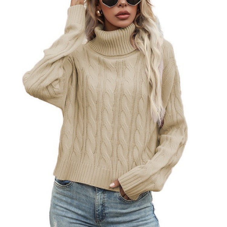 Damen Rollkragenpullover mit strukturiertem Zopfmuster und lässigem Schnitt EB