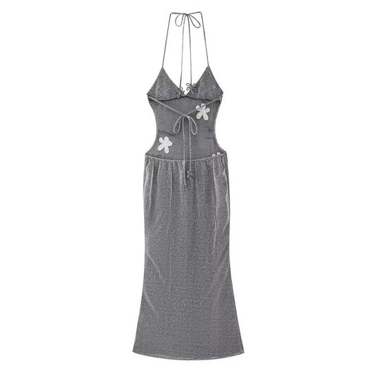 Damen Maxikleid mit Floral-Applikationen und bindbarem Oberteil EB