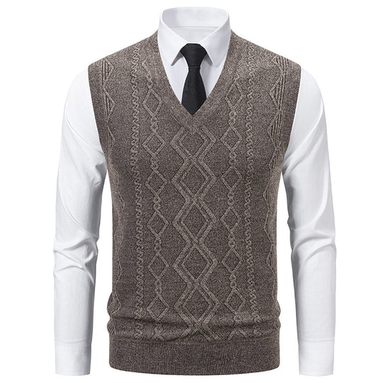 Herren Strickpullover mit V-Ausschnitt und strukturiertem Zopfmuster EB