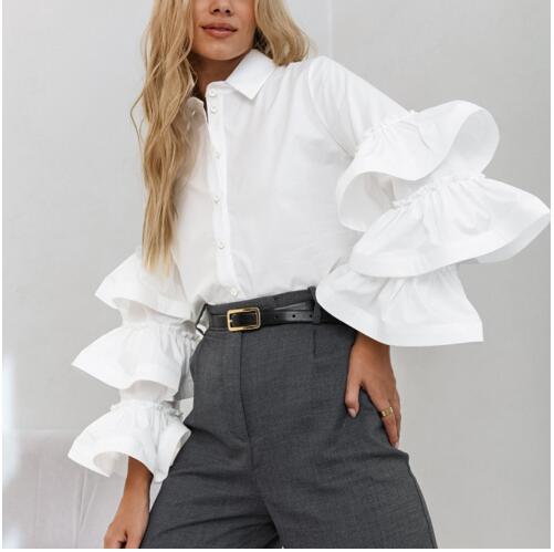 Damen Bluse mit voluminösen Rüschenärmeln EB
