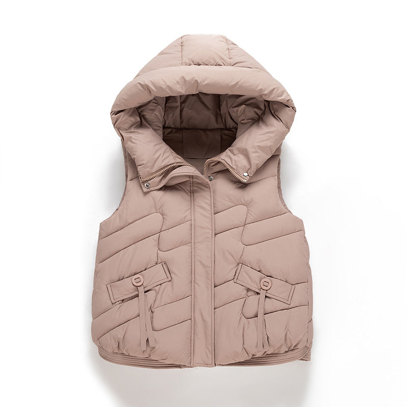 Damen Modische Steppweste mit Kapuze und eleganten Strickärmel EB