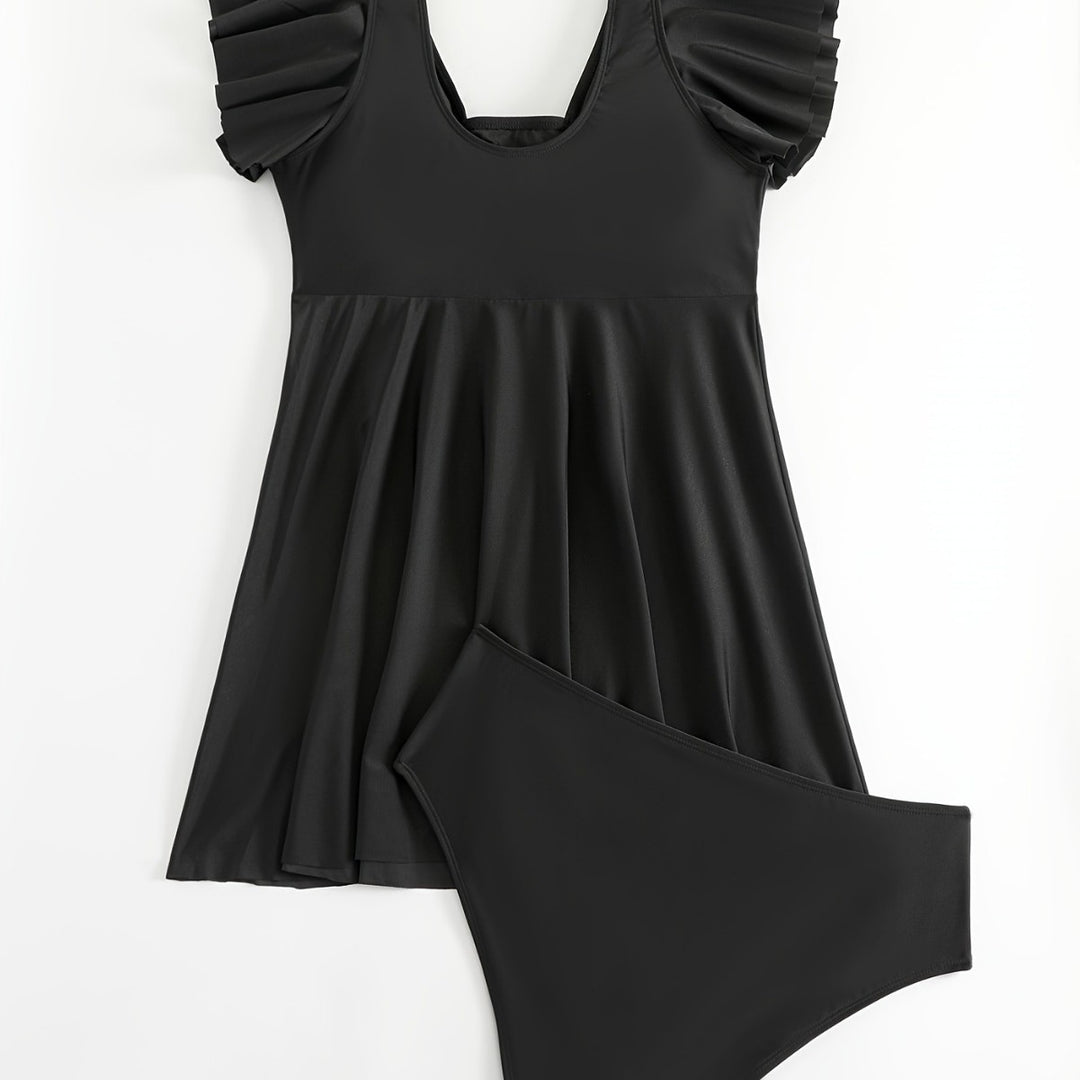 Damen figurbetonter Badeanzug mit elegantem Rüschendesign EB