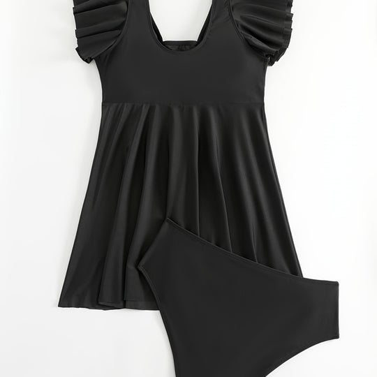 Damen figurbetonter Badeanzug mit elegantem Rüschendesign EB