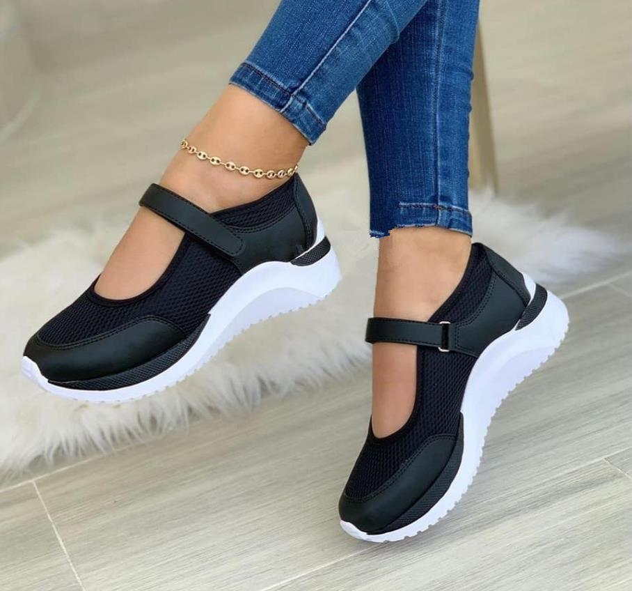 Damen bequeme Mesh-Sneakers mit Klettverschluss EB