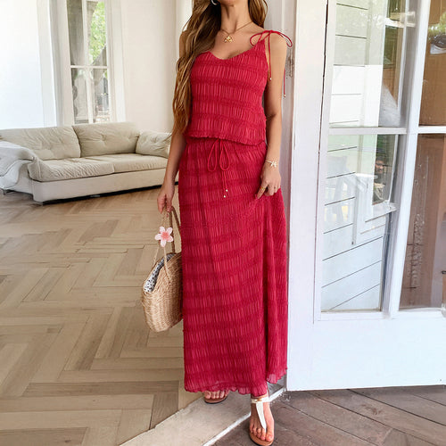 Damen Lässiges Maxi-Kleid mit Trägern und elastischem Bund EB