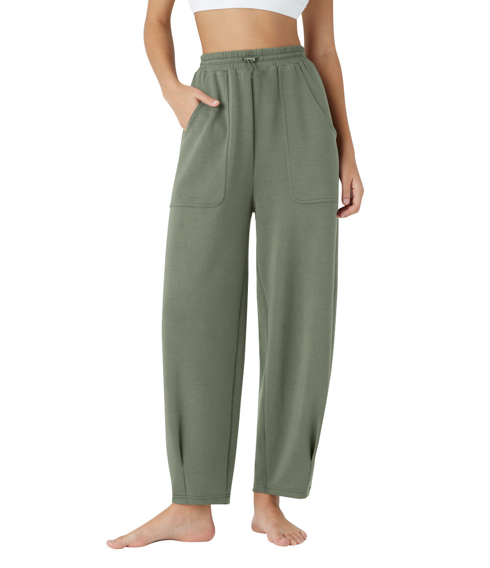 Damen weite Freizeithose mit elastischem Bund und praktischen Taschen EB