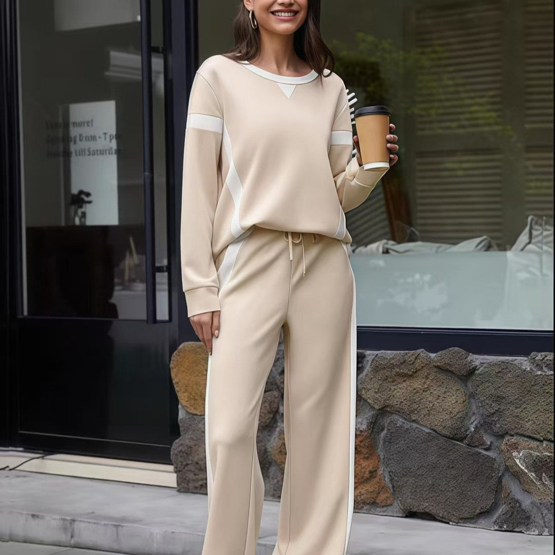Damen Lounge-Set aus weichem Jersey mit weitem Bein und Kontraststreifen EB