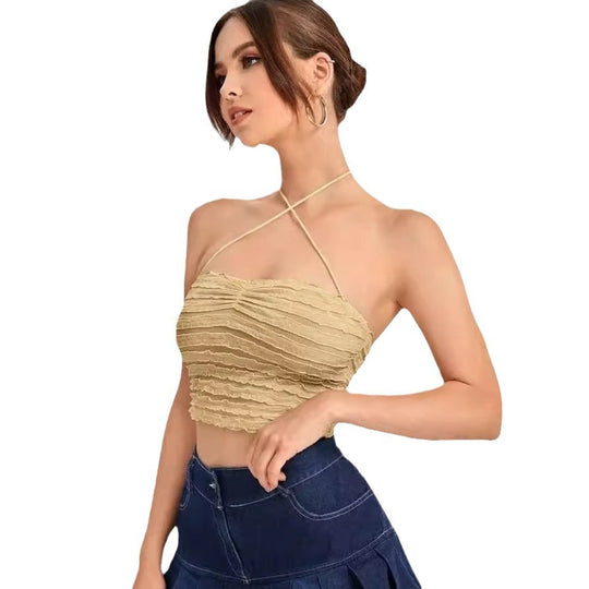 Damen Crop-Top mit Rüschendesign und zarten Trägern EB