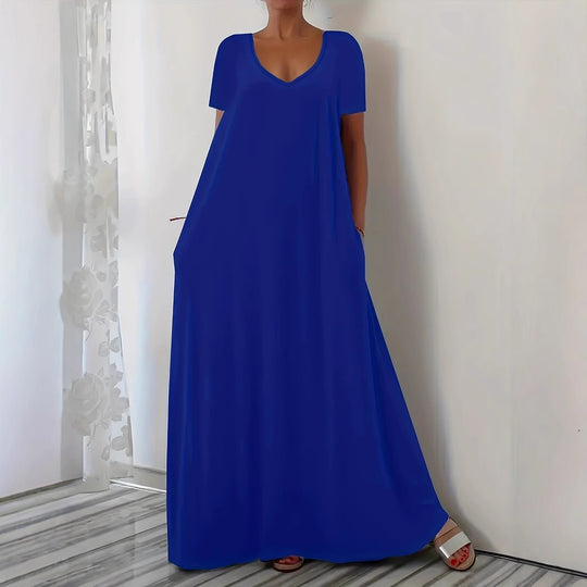 Damen Maxikleid mit U-Ausschnitt und praktischen Taschen EB