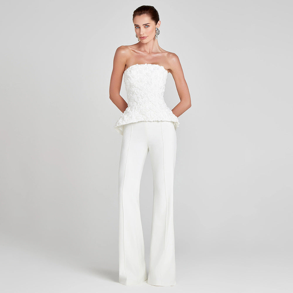 Damen Elegantes Peplum-Top mit ausgestellter Hose EB