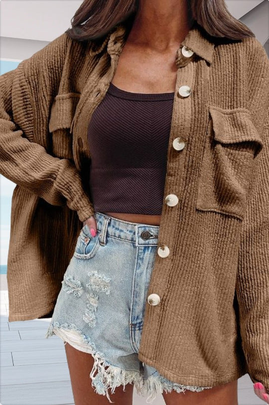 Damen lässige oversized Hemdbluse mit strukturiertem Design und praktischen Taschen EB