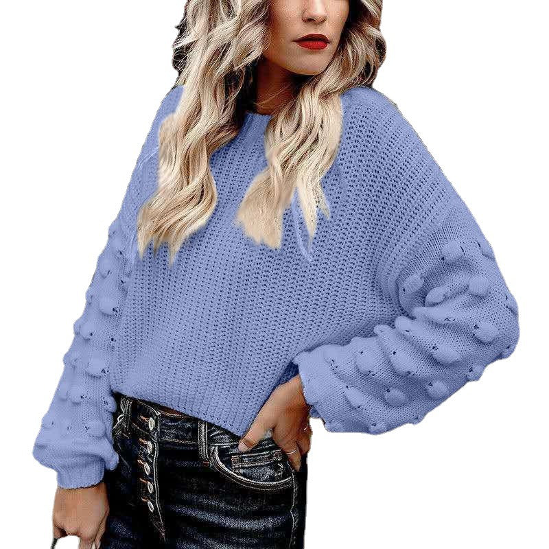 Damen Strickpullover mit strukturiertem Design und lässigen Puffärmeln EB
