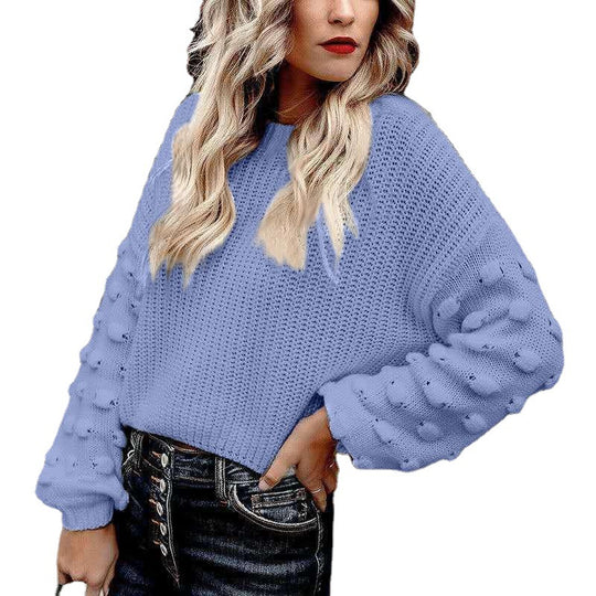 Damen Strickpullover mit strukturiertem Design und lässigen Puffärmeln EB