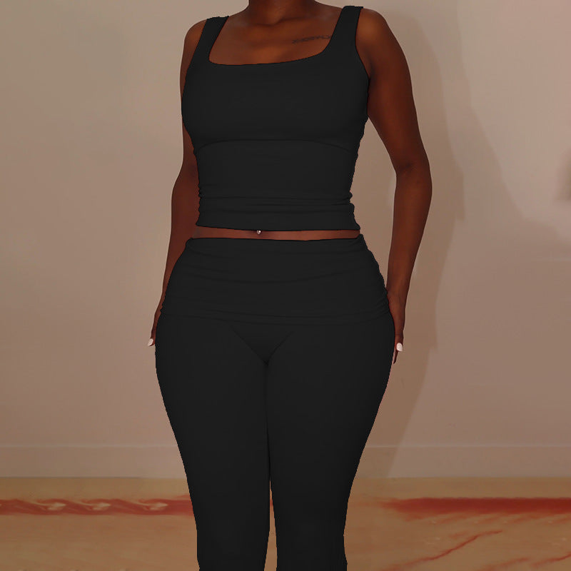 Damen Sportliches Crop-Top und legere Flared Pants Set EB