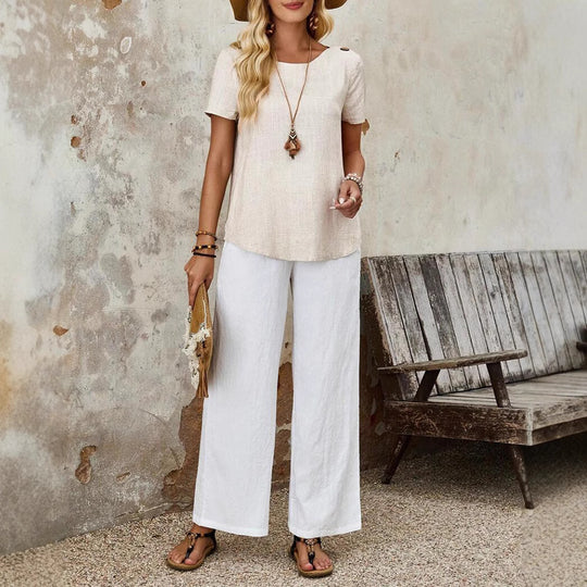 Damen Leichte Leinenbluse mit eleganten Knopfdetails und luftigem Schnitt Heidi-Mode