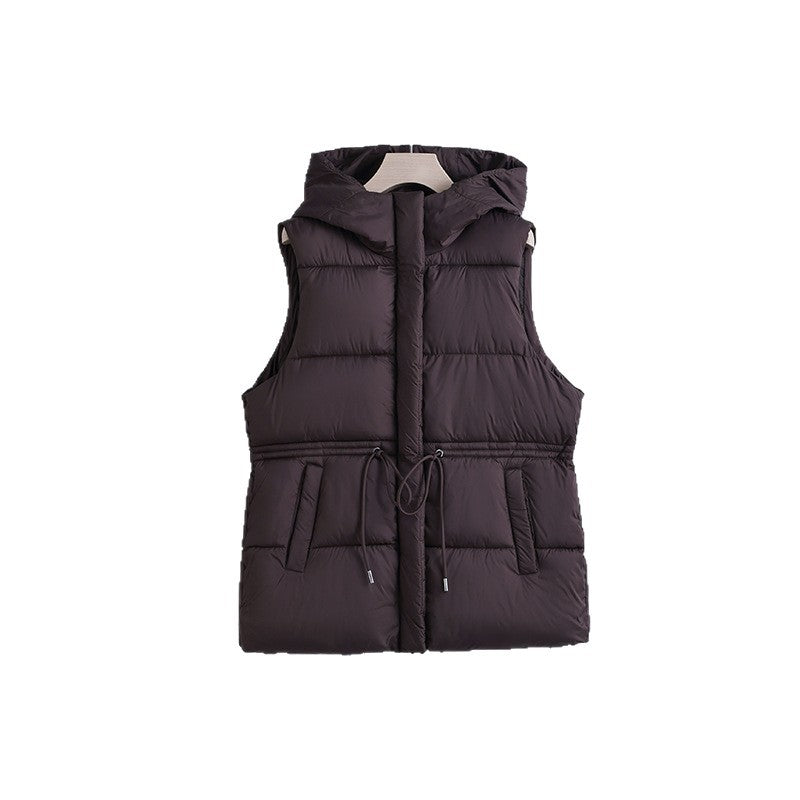 Damen nan gesteppte Kapuzenweste mit verstellbarem Taillenzug und winddichter Thermofütterung EB