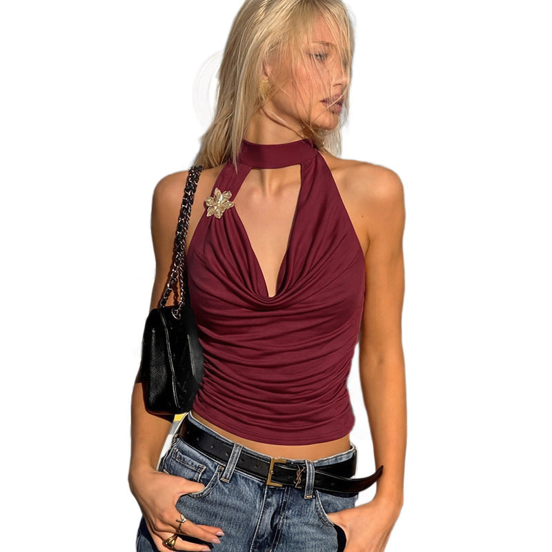 Damen Wickeloberteil mit tiefem V-Ausschnitt und dekorativem Halter EB
