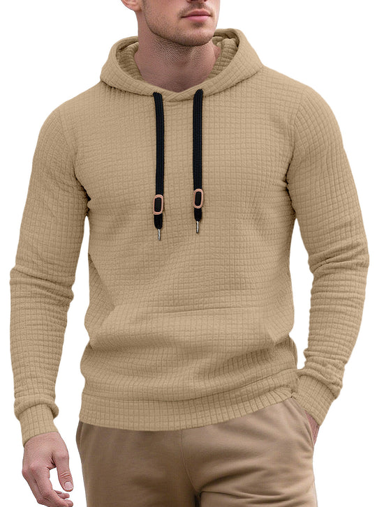 Herren nan schmal geschnittener Stepp-Kapuzenpullover mit feiner Quadratstruktur, Kordelzug und geripptem Saum EB