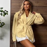 Damen eleganter Oversized-Blazer mit Gürteldetail EB