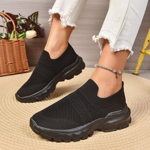 Damen trendige Slip-On Sneakers mit atmungsaktivem Strickdesign EB