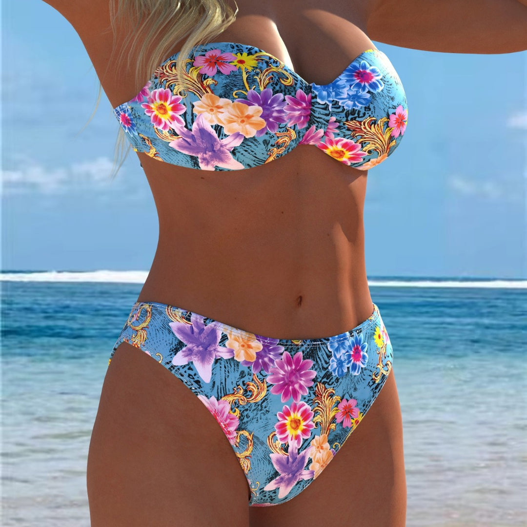 Damen Bikini-Set mit einem eleganten Bustier-Oberteil und hohem Beinausschnitt EB
