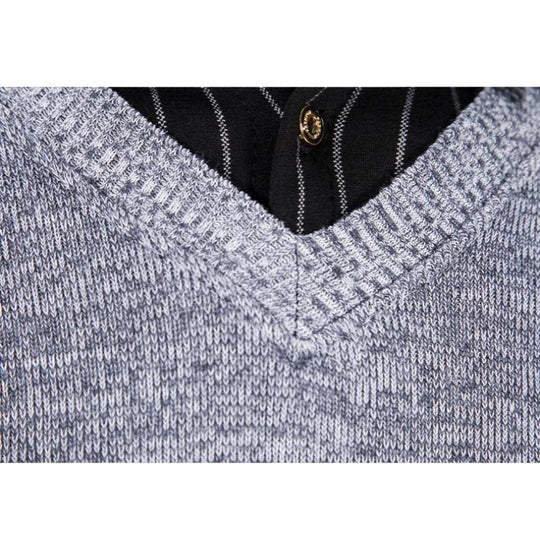 Herren Strickpullover mit V-Ausschnitt und kontrastierenden Ärmeln EB