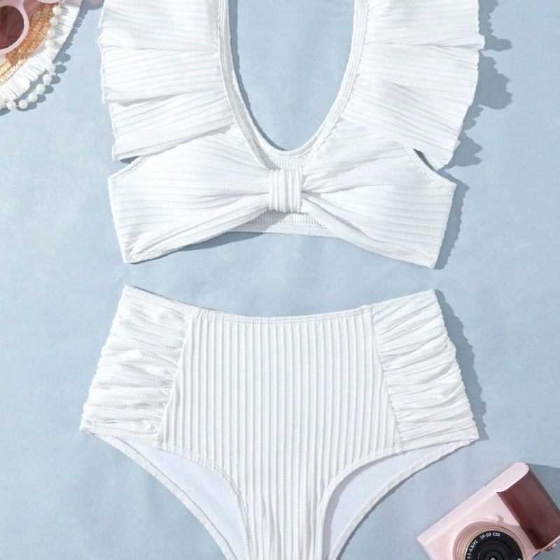 Damen Hochgeschnittener Bikini mit Rüschendetails EB