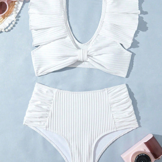 Damen Hochgeschnittener Bikini mit Rüschendetails EB