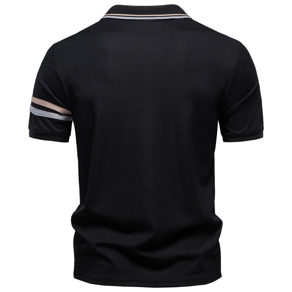 Herren nan atmungsaktives elastisches Poloshirt mit kurzem Reißverschluss und Kontraststreifen an Ärmeln EB