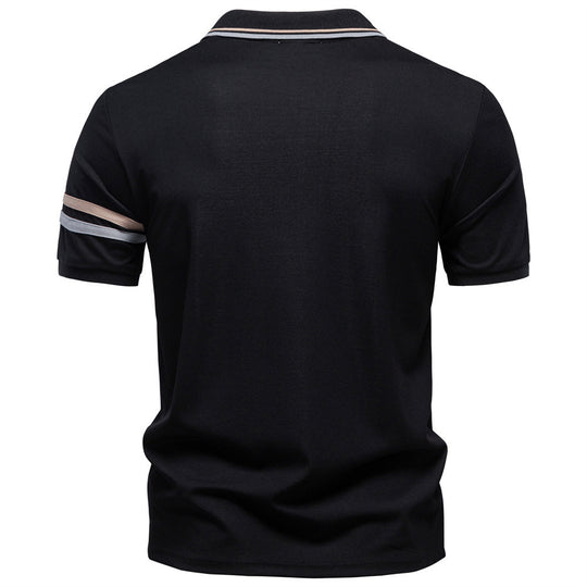 Herren nan atmungsaktives elastisches Poloshirt mit kurzem Reißverschluss und Kontraststreifen an Ärmeln EB