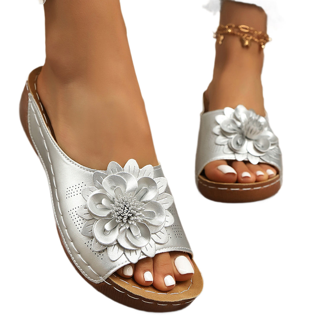 Damen Wedge-Pantoletten mit floralem Detail EB