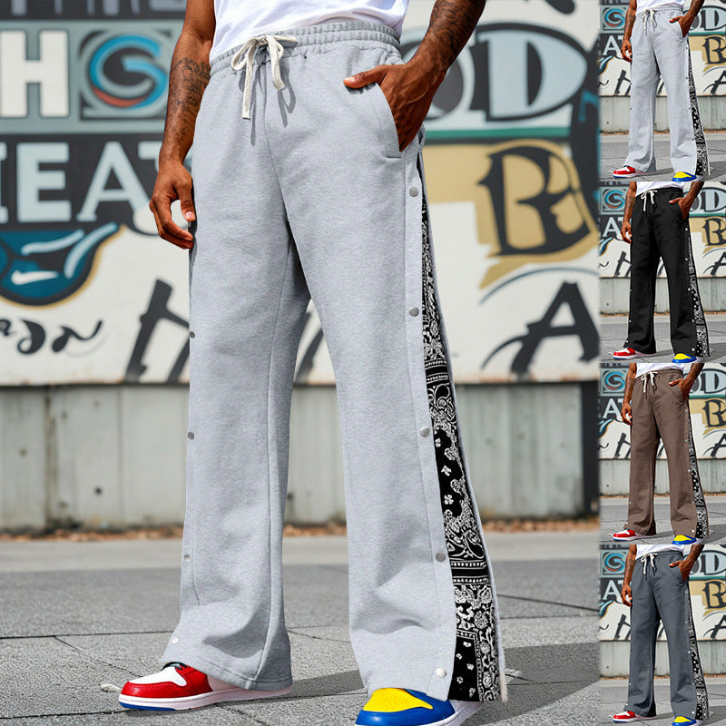 Herren Weite Snap-Trackhose mit Tunnelzug, seitlicher Bandana-Blende und Druckknopfleiste EB