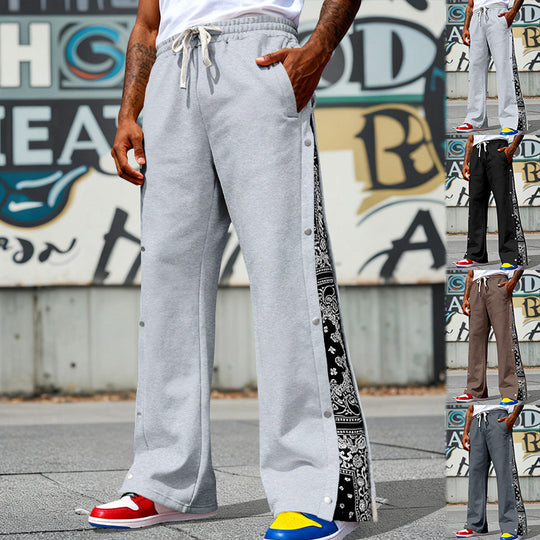 Herren Weite Snap-Trackhose mit Tunnelzug, seitlicher Bandana-Blende und Druckknopfleiste EB