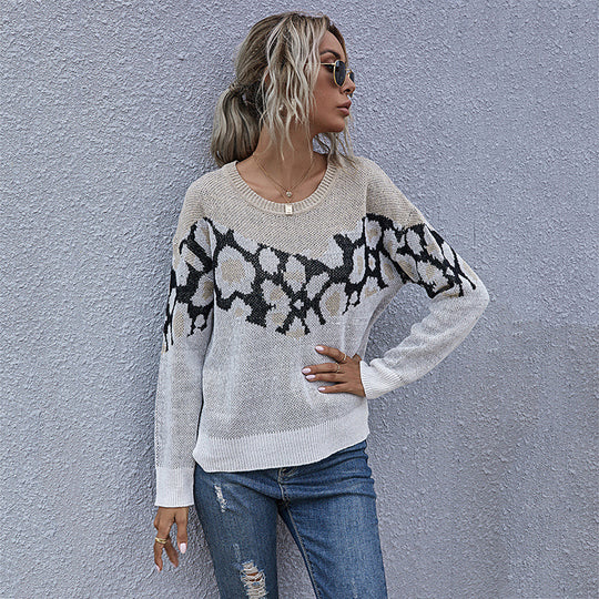 Damen Strickpullover mit modernem grafischen Muster und lässigem Schnitt EB