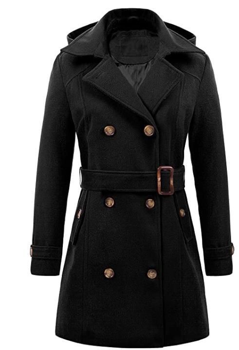 Damen eleganter Peacoat mit doppelter Knopfleiste und Taillengürtel EB