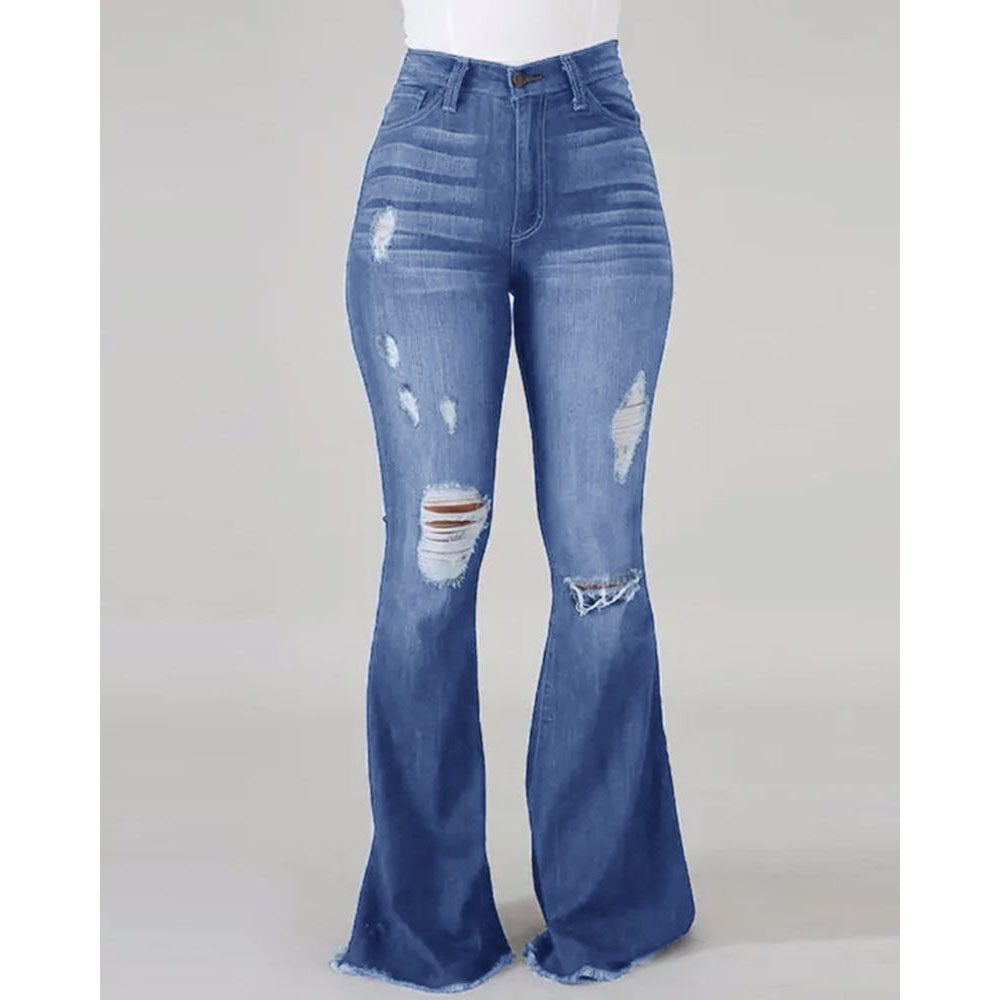 Damen Bootcut-Jeans mit ausgefranstem Saum und Destroyed-Details EB