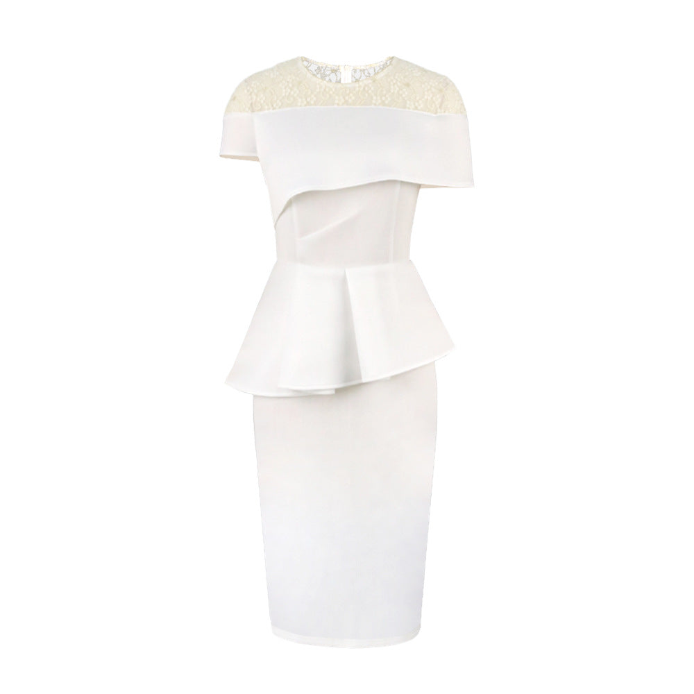 Damen elegantes Kleid mit raffiniertem Peplum-Schnitt und Spitzenakzenten EB