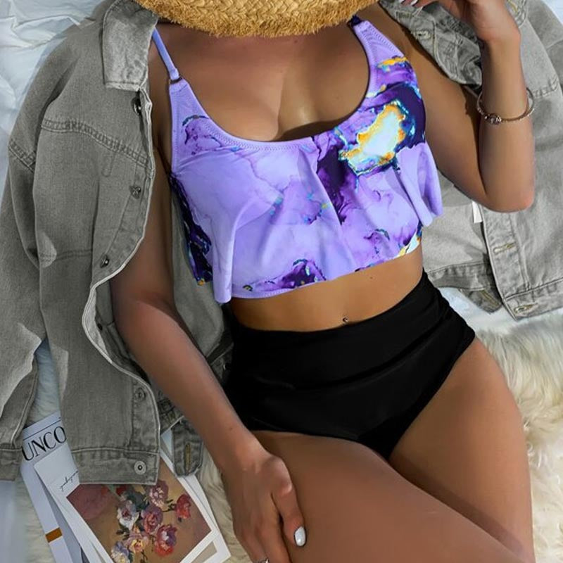 Damen Sportlicher Bikini mit floralen Rüschen EB