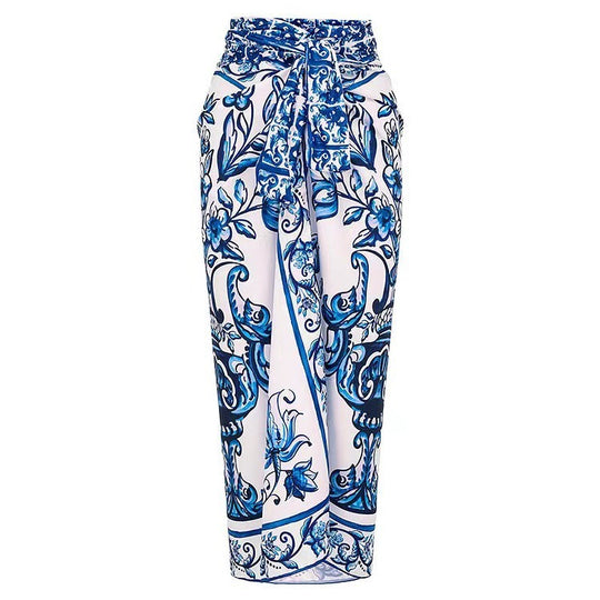 Damen Badeanzug mit floralem Druck und passendem Wickelrock EB